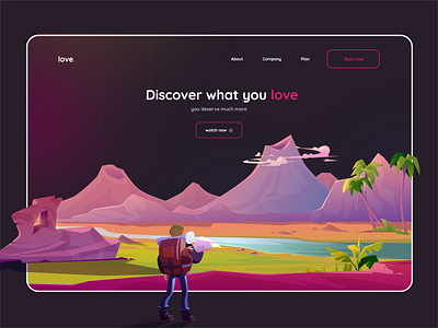 Discover what you love 3d dark mode dark theme desktop app desktop dark theme discover discover what you love discover what you love gura nicholson gurami chachua illustration landing page landing page ui love lovely motivation pink ui user experience user interface