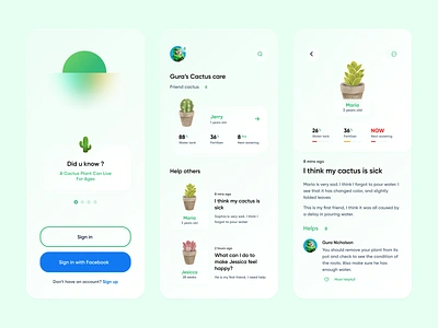 Cactus Care community app application application ui branding cactus cactus illustration care community digital plants dribbble google green gura nicholson plant plants shade of green trend ui uiux user interface