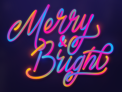 Merry & Bright holiday lettering script vector
