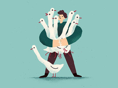 Geese hug birds bouquet character geese goose guy hug illustration procreate