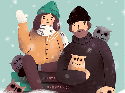 Portrait book character digital illustration illustration owl people portrait procreate snowflakes winter winter outfit