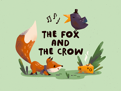 The Fox and the Crow cover character cheese childrens illustration crow digital illustration fable fox illustration kidlit procreate tale