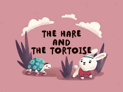 The Hare and the Tortoise cover character childrens illustration digital illustration fable hare illustration kidlit procreate rabbit race tale tortoise turtle