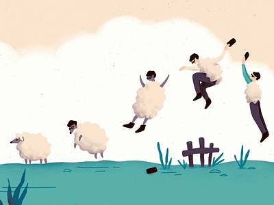 "Goodnight, Startup!" book illustration character counting sheep digital illustration fence illustration jump procreate sheep sleep