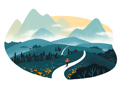 Misty Mountains book illustration character digital art digital illustration hills illustration lanscape mountains procreate procreate art spot illustration valley winding road