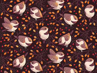 Birds Seamless Pattern autumn bird birds digital illustration illustration leaves pattern plants procreate repeat pattern seamless pattern