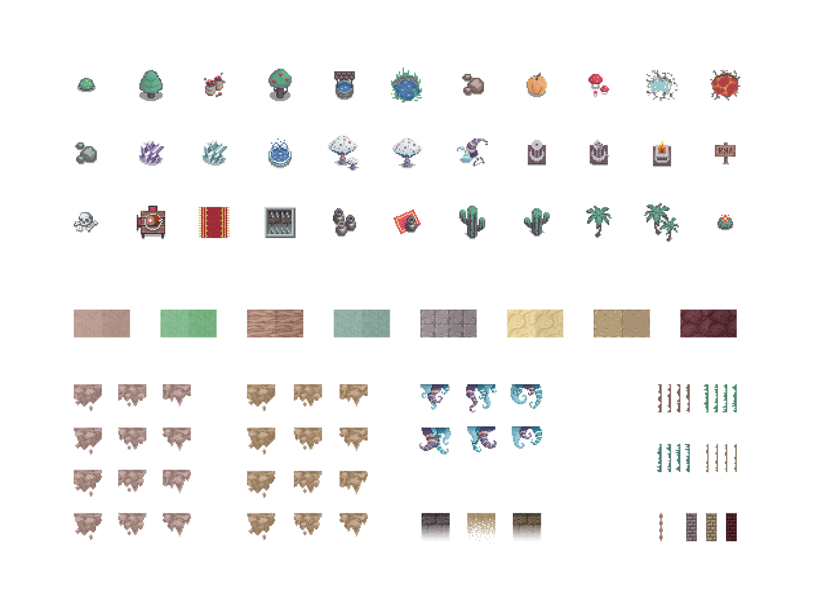 Objects and tiles for pixel art game Dice Heroes by Sasha Kolesnik on