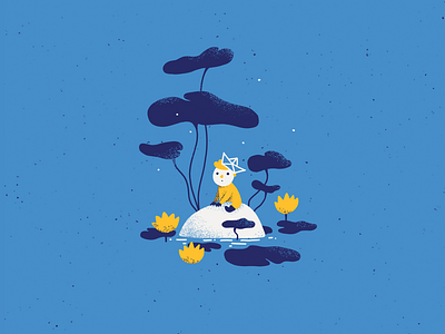 King of the Pond character character design digital art digital illustration fantasy art floating illustration little boy paper boat pond procreate procreate art