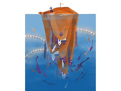 Sea Adventure part 3 adventure digital art digital illustration fantasy art fish garland houses illustration island procreate procreate art sea teacup town underwater village water windmill