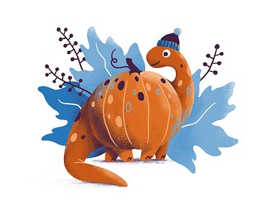 Pumpkosaurus animal autumn character characterdesign creature digital art digital illustration dinosaur fantasy art hat illustration plants procreate procreate art pumpkin