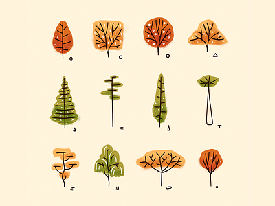 Tree shapes study autumn autumn flyer botanical botanical illustration digital art digital illustration fall colors illustration plants procreate procreate art shapes study tree trees