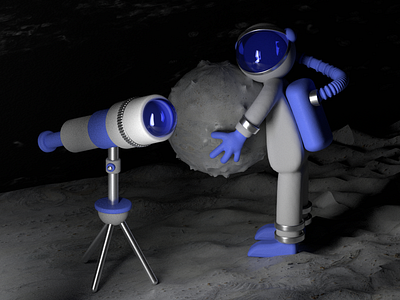 Moon 3d blue character cosmonaut darkblue illustration moon space telescope ui