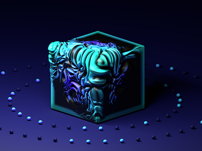 3D cube 3d blue cube modeling ui