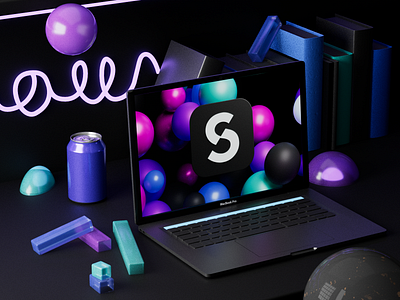 WNBL day 3 3d animation branding dark glass laptop logo pink ui