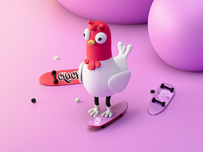 Cluck cluck 3d c4d chicken cluck design graphic design illustration pigeon pink skate ui