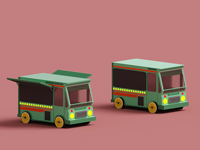 Green Food Truck on the way 3d voxel food truck green magica voxel truck voxel