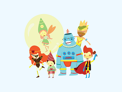Superheroes fairy gnome hero heroes illustration robot team