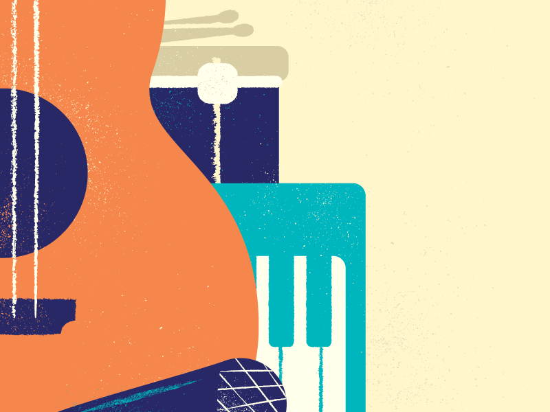 Instruments keyboard drums microphone guitar instrument illustration music