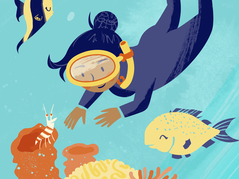 Free Diver shrimp free-diving ocean illustration