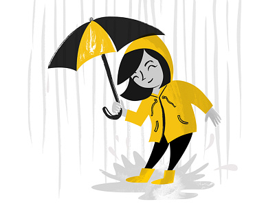 Spring Rainy Days illustration puddles rain umbrella rain coat