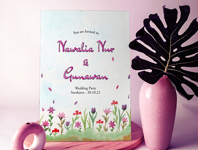 Textured watercolor floral painting in wedding invitation cover design graphic design invitation painting watercolor