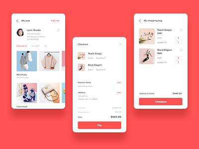 Checkout and Profile Screen color design ecommerce fashion icon illustration ios minimal mobile ui ux