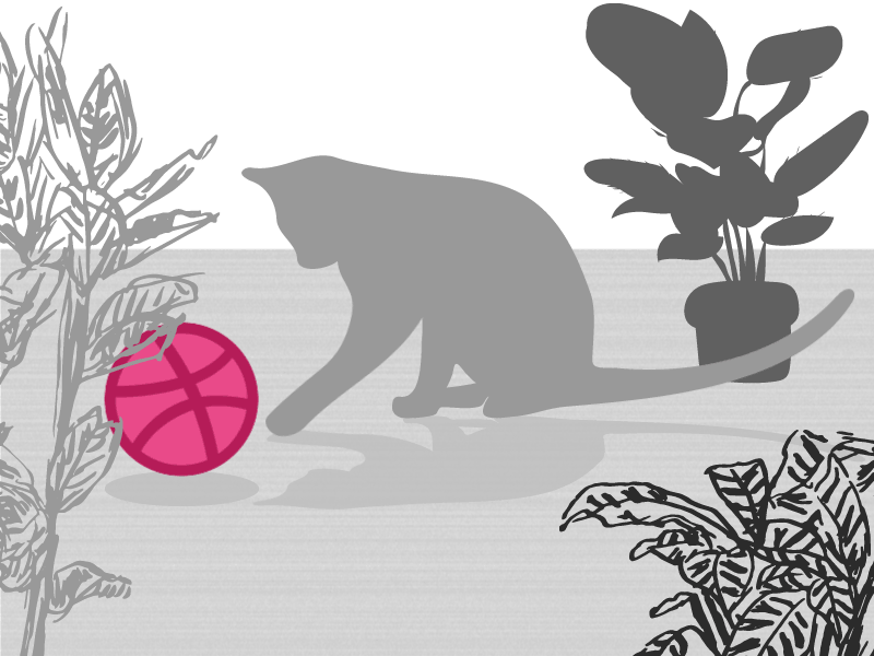 Marceline cat flat illustration kitty modern plants simple
