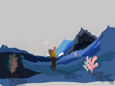 A journey through time flat grain illustration illustrator journey layers mountains plants texture transparency