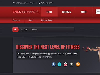 EMS Supplements design red store ui web