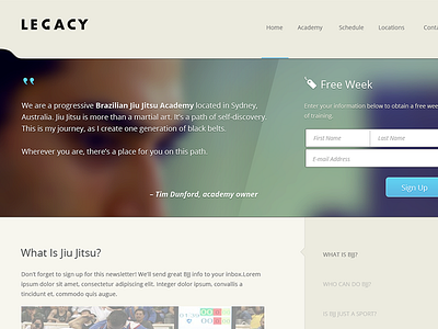 Legacy Jiu Jitsu clean design minimalist ui web