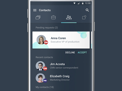 Cimply - your contacts contact friends history menu network pending people profiles recent users