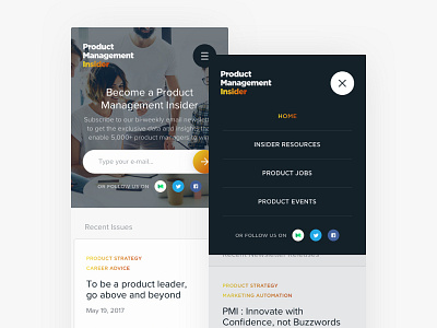 PMI - mobile menu gradient hamburger insider landing management menu navigation newsletter page product project website
