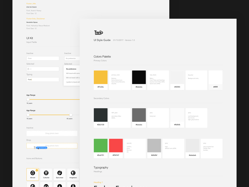 TWIP - Styleguide website version ui trip font travel text guide style social kit booking