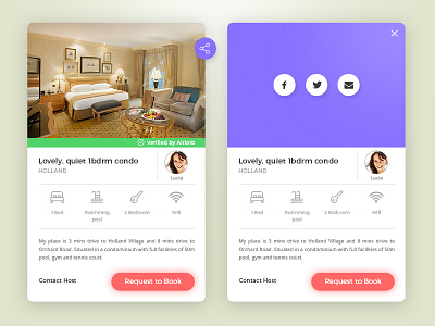 Social Share - Daily UI Challenge #010 airbnb book card daily ui hotel material mobile share ui user
