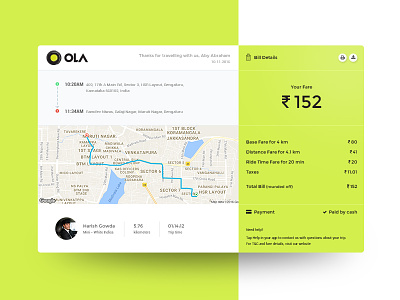Email Receipt - Daily UI #017 cab card clean daily email receipt invoice ola payment simple ui