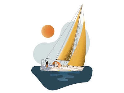 Sailing boat illustration sail sailboat sea sunset wind