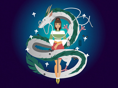 spirited away haku and chihiro flying