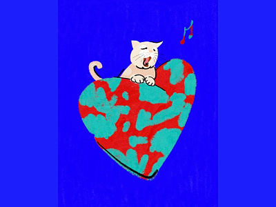 I Left My Heart in San Francisco blue cat drawing heart illustration san francisco