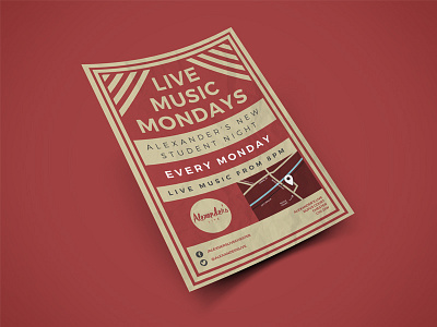 Live Music Mondays Flyer band bar brand flyer identity leaflet live mondays music print student venue