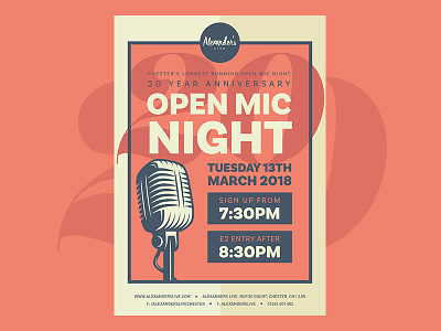 Open Mic Night 20th Anniversary brand design event flyer illustration microphone music open mic night poster print vector venue
