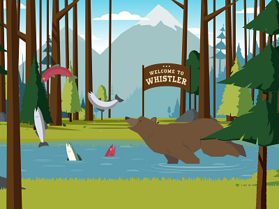 Salmon Run bear canada fish forest game illustration mountains salmon trees vancouver whistler woods