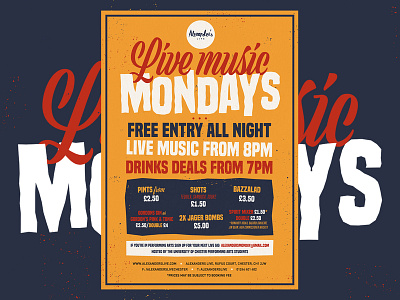 Live Music Mondays brand design event flyer gig illustration live music music night life poster print texture vector