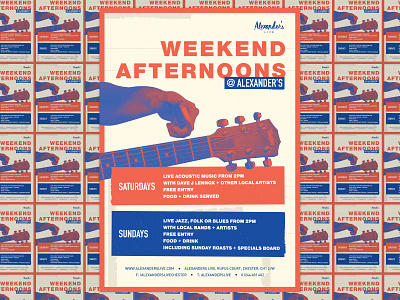 Weekend Afternoons @ Alexander's acoustic guitar branding event flyer font gradient guitar music music festival music poster open mic open mic night photo editing photo manipulation photograhy poster poster art poster design print type