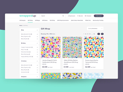 Wrapped Up - Product Grid UI brand ecommerce ecommerce design filter online shop online store pattern product grid product page sidebar ui ux web design website wrapping paper