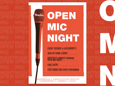 Open Mic Night acoustic brand design event flyer illustration microphone music music poster nightlife open mic night orange performance poster print texture type typography vector venue