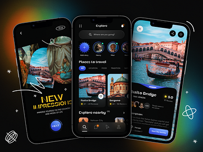 Travel App adventure android app booking dark holiday ios mobile tourism travel travel app trip ui ux