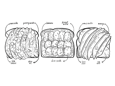 Toast Toppings 1 brush pen food and drink food illustration food menu hand drawn illustration toast traditional art