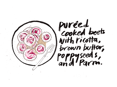 Beet Ravioli brush pen food food illustration food recipe hand drawn healthy illustration lineart recipe traditional art vegetarian watercolor