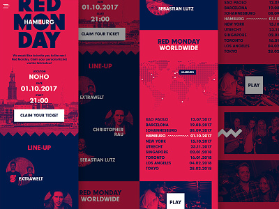 Red Monday Concept cities design event lineup mobile party red bull rsvp ui website