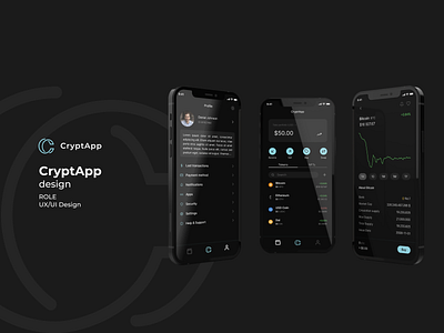 CryptApp app design logo ui ux